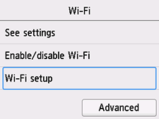 Tela Wi-Fi: Selecione Configuração de Wi-Fi